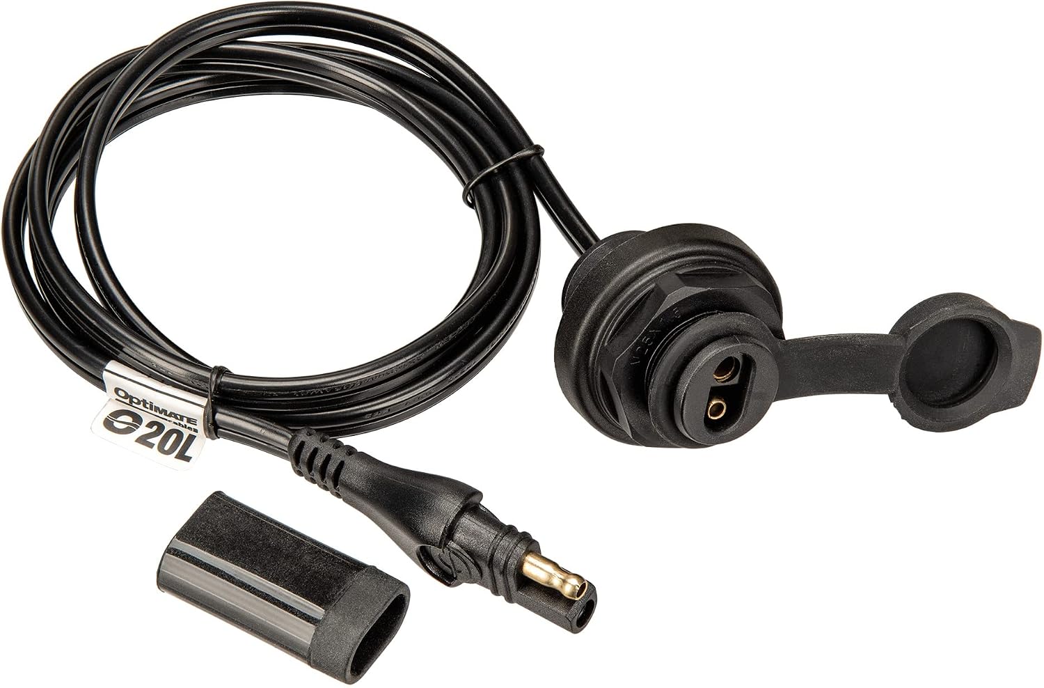 Tecmate Optimate Cable O-20L, Weatherproof SAE Socket, Front Panel Mount, Black