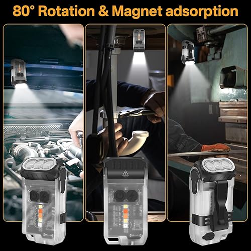 Miniatura 4 de BORUIT V15 - Linterna pequeña EDC de 1200 lúmenes con clip, magente, cálida luz roja azul COB - Mini llavero de bolsillo linternas USB C recargable