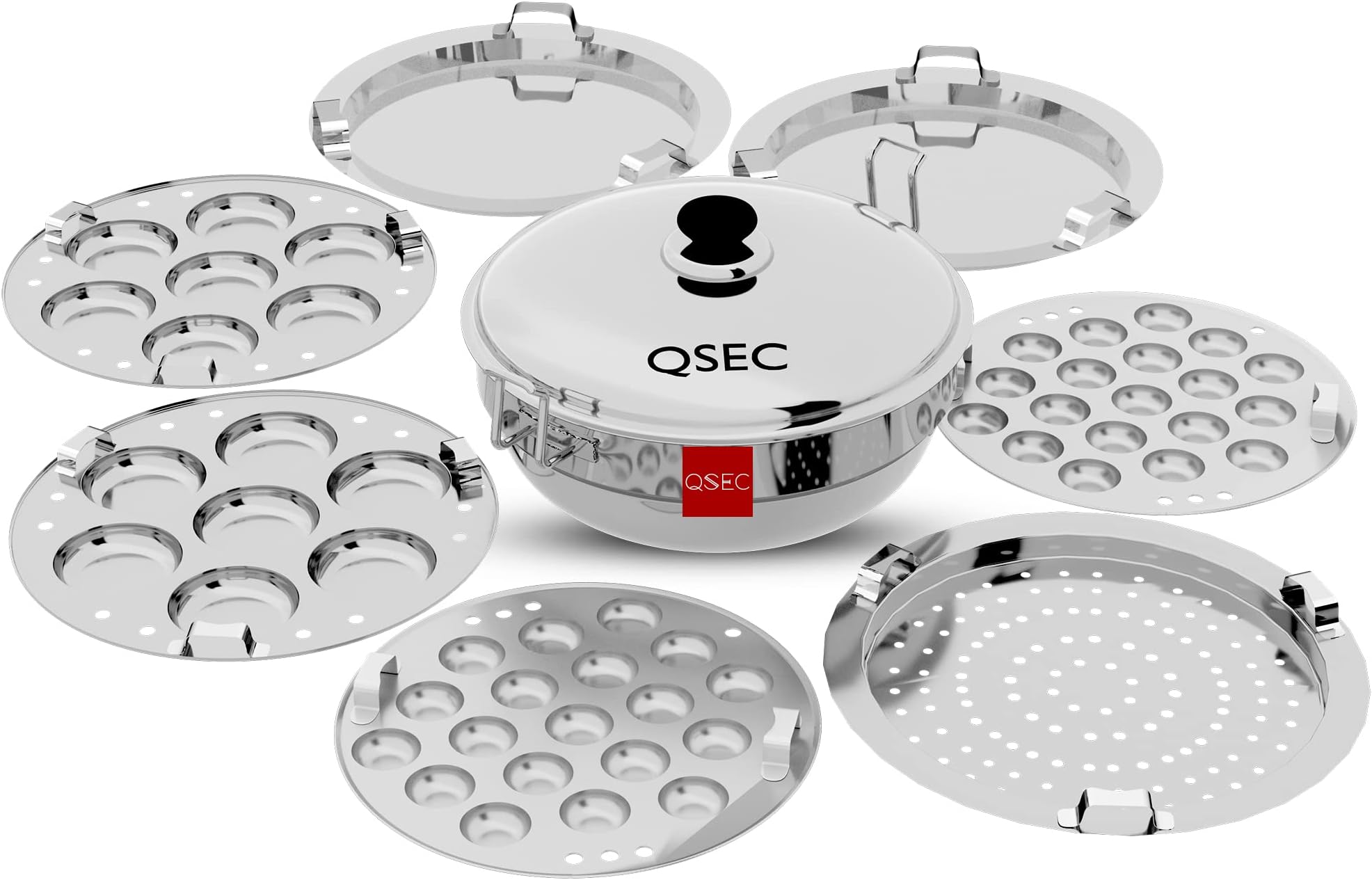 QSEC Stainless Steel Induction base Idli Maker Multi Kadai Idli Steamer & idli Cooker with 7 Plates | 2 Mini Idli | 2 idli | 2 Dhokla | 1 Momo, 5 liter