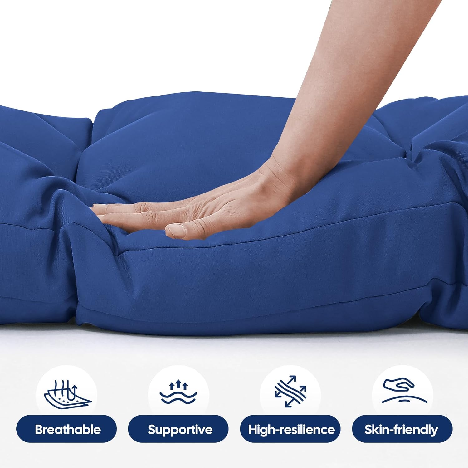 idee-home Outdoor Bench Cushions for Outdoor Furniture, Patio Bench Seat Cushion for Indoor, Waterproof Tufted Porch Swing Cushion Pad with Ties 42 in, Navy Blue