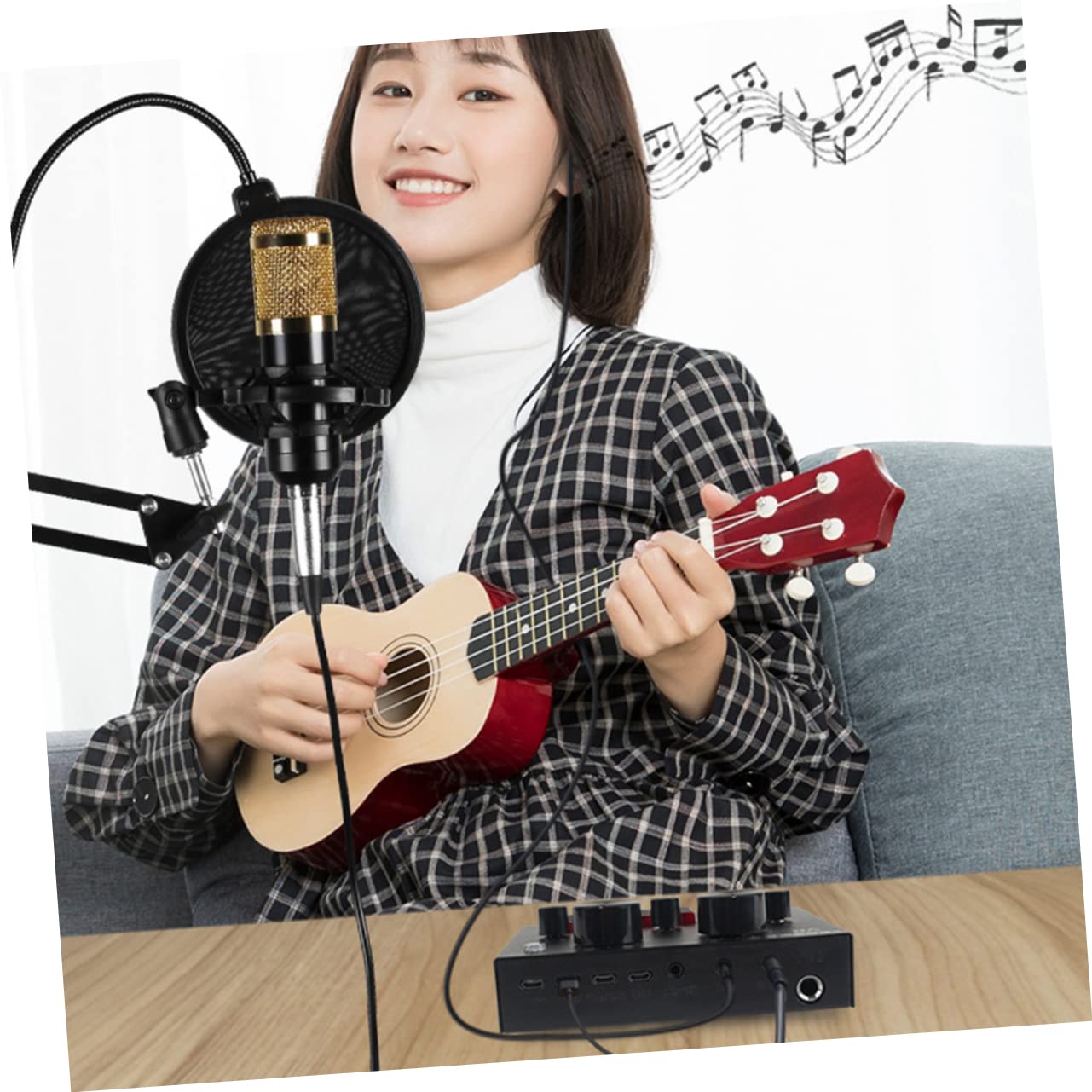 BESPORTBLE 1 Set Live Sound Card with Condenser Microphone Intelligent Noise Reduction Electronic Tone Options for Home Recording and Streaming