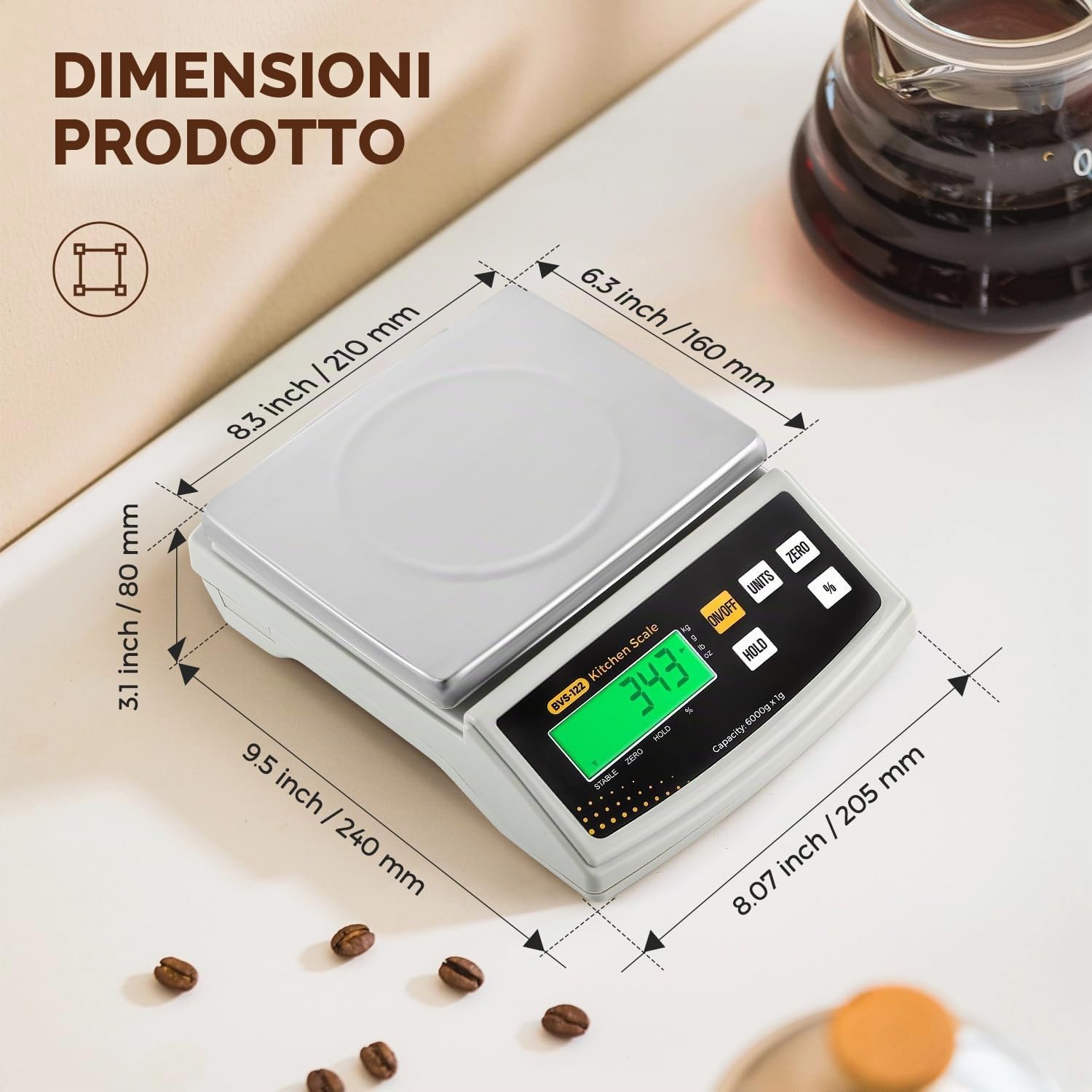 Bonvoisin 2 gr/ 6 kg Bilancia Cucina Digitale in Once e Grammi, con Funzione Percentuale e Tara, Piattello in Acciaio Inossidabile, Alta Precisione Pesa Alimenti per Cucinare, Dolci, Candele e Saponi