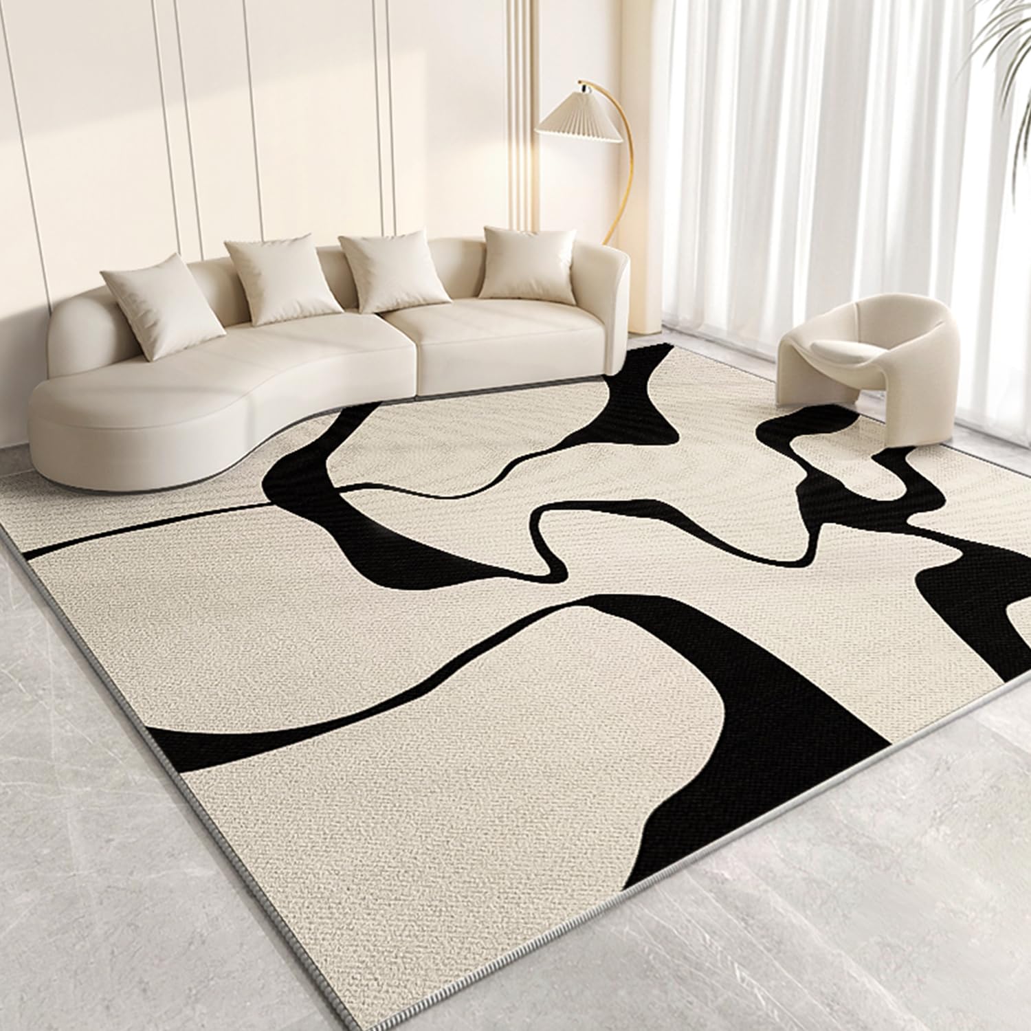 5ft1inx5ft1in Washable Stain Resistant Area Rugs, Large Non-Slip Low Pile Indoor Outdoor Accent Rugs, Soft Foldable Non Shedding Carpets for Bedroom