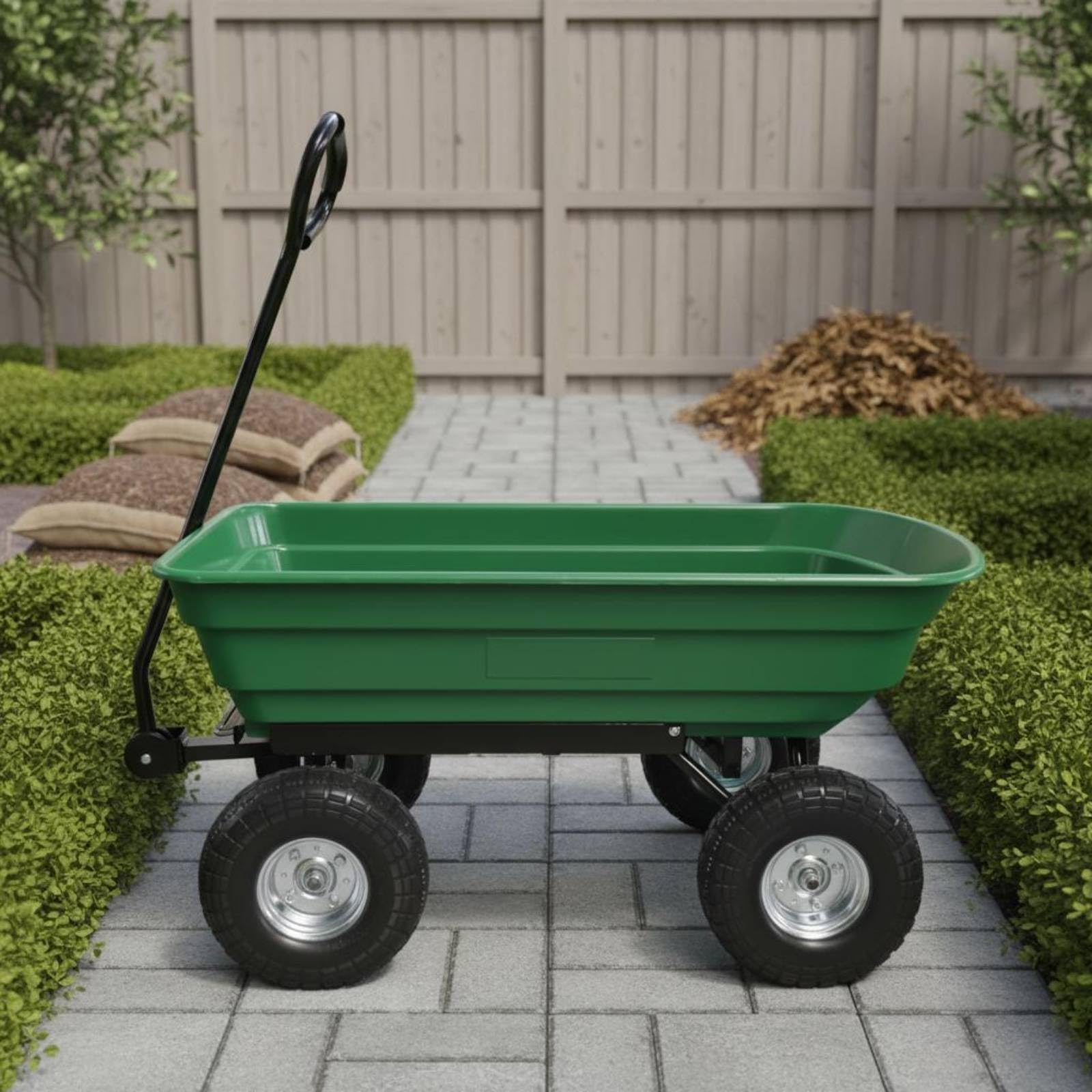 Carrello da Giardino a 4 Ruote Perni Delle Ruote Metallici Carrello con Vasca Aperta Resistente per Cortile, Tc1002-1