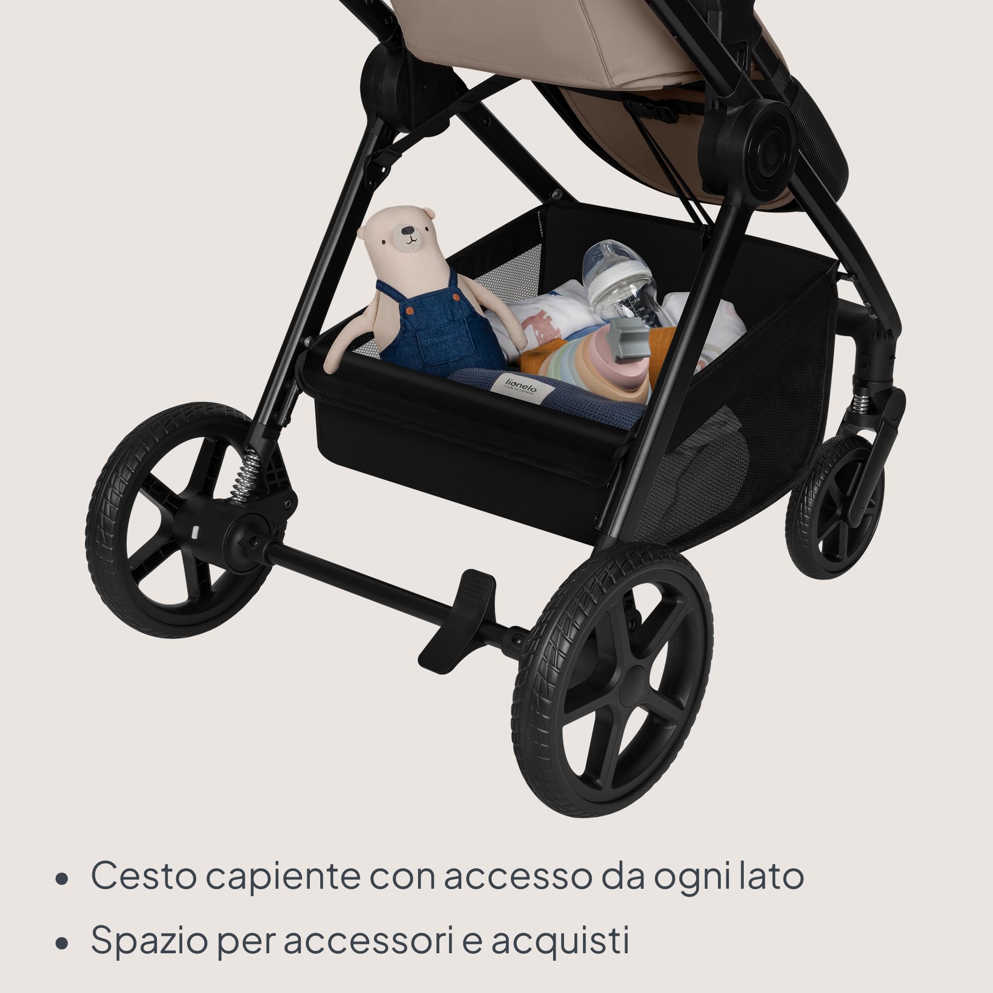 LIONELO Greet Passeggino Trio 3 in 1 Leggero da 0 a 4 Anni, fino a 22 kg | Sistema Modulare con Navicella, Seduta Reversibile e Seggiolino Auto, Sospensioni, Posizione Reclinata, Cappottina UPF50+