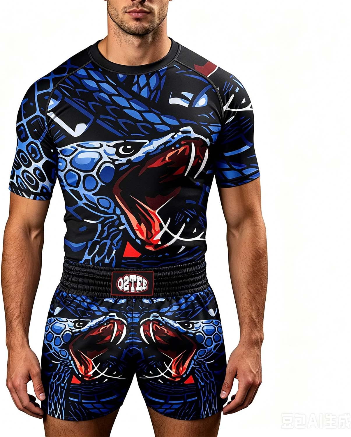 O2TEE Men's Snake BJJ Rash Guard Short Sleeve MMA Jiu Jitsu Compression Shirt