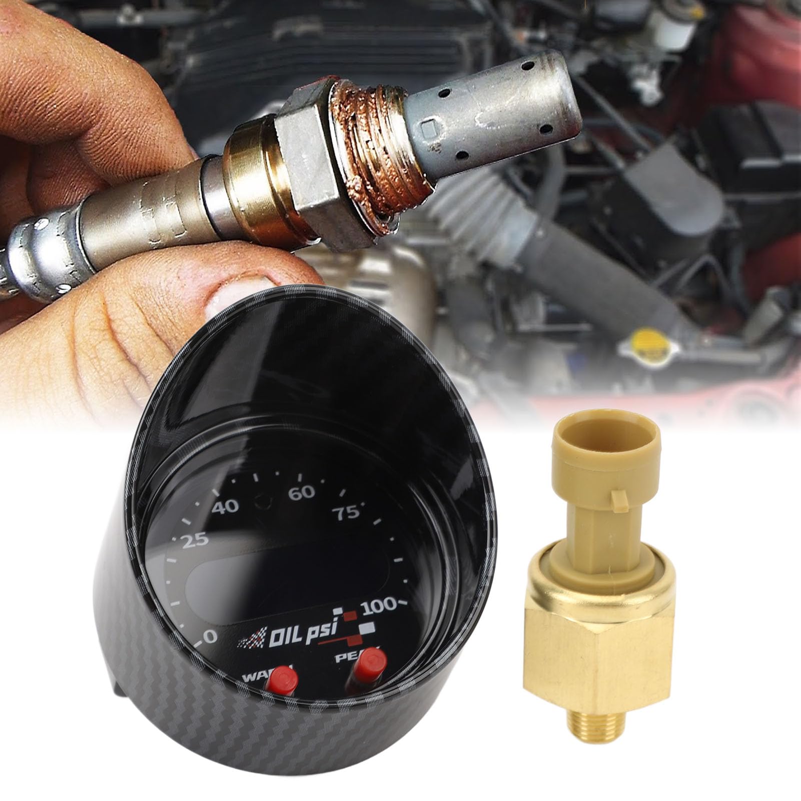 Ausla Medidor de Presión de Aceite Medidor Electrónico de Presión de, Alta Precisión 0-100 PSI, Ideal para Vehículos de Alto Rendimiento