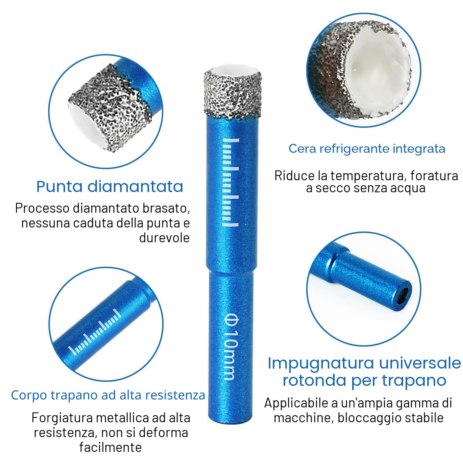 7 Pezzi Gres Porcellanato Punte Trapano 5/6/8/10/12/14mm,Set di Punte per Granito con 6 mm Carbide Punte,per Vetro, Ceramica, Granito, Marmo
