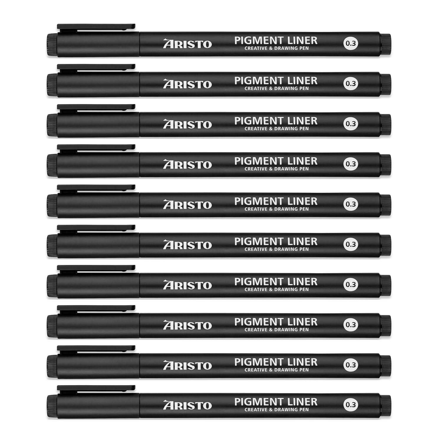 Aristo AR23503 Pigmentliner 0,3 mm (Fineliner mit hochpigmentierter Tinte, licht- und wasserbeständig, metallgefasste Spitze) 10 Stück, schwarz