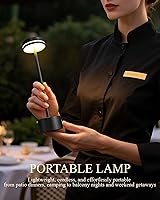 Vista 4 de Paquete de 2 lámparas de mesa LED inalámbricas recargables, lámpara de escritorio LED portátil de 5000 mAh, funciona con pilas, luz de mesa