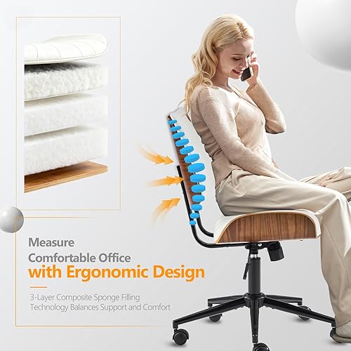 Miniatura 3 de VINGLI Silla de oficina en casa sin brazos y respaldo curvos anchos, silla de escritorio Ergoromic de altura ajustable, función giratoria e