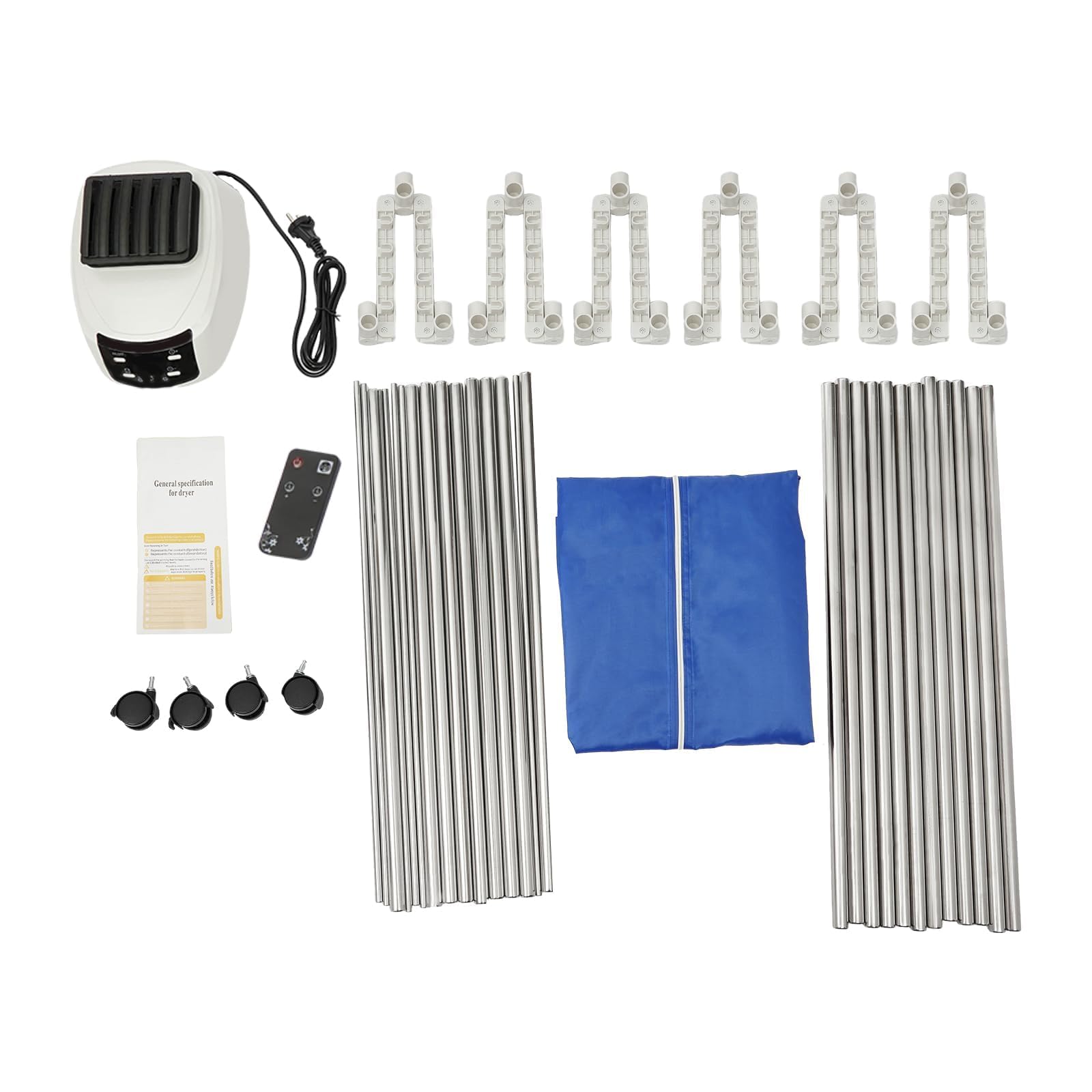 Elektryczna suszarka do prania, 1500 W, pojemność 220 V, przenośna, mini suszarka z pilotem zdalnego sterowania, do mieszkania, domu, podróży (niebieska)