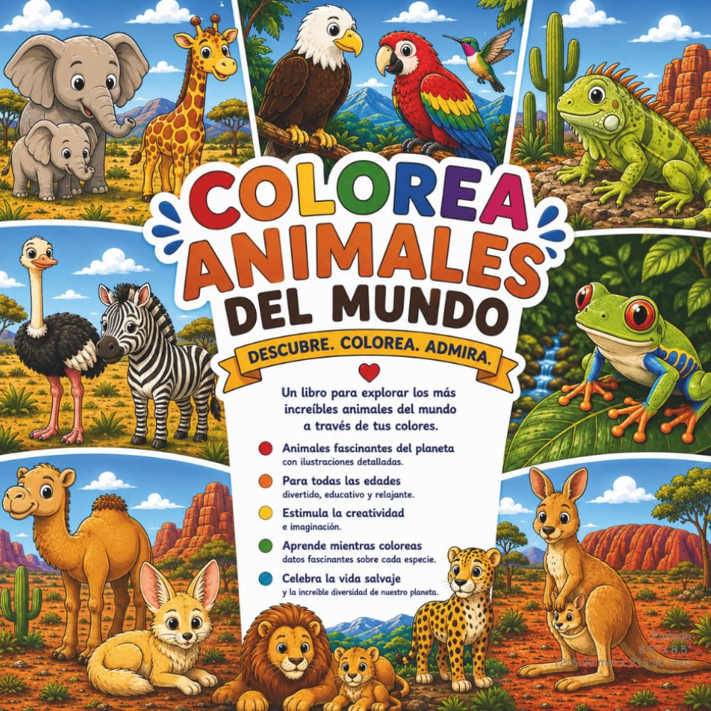 Colorea Animales del Mundo: Descubre, colorea y admira más de 30 increíbles animales de todos los continentes | Libro para niños, jóvenes y adultos