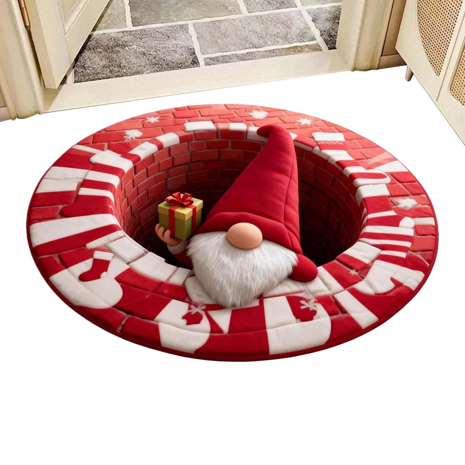 Tapis de Noël 3D pour entrée chaleureuse et salon festif avec lutin
