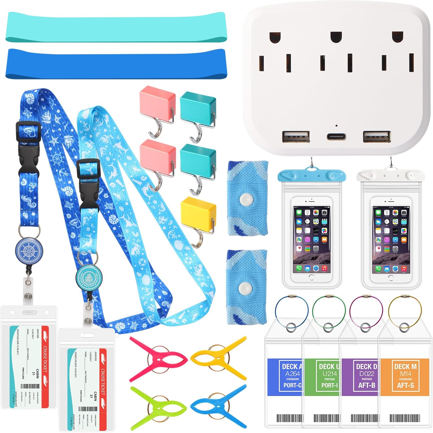 Carnival Cruise Ship Essentials 2026 Must Haves Packing List Kit,Cruise Luggage Tags,Magnetic Hooks,Lanyard for Ship Cards,Power Strip,Towel Bands,Nausea Wrist Bands Cruise