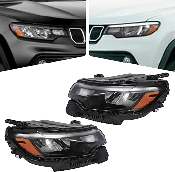 XIJIE Headlights Headlamps Assembly Compatible With 2022 2023 2024 Jeep Compass Halogen w/LED DRL Drivers Left Side and Passengers Right Side Chrome Housing Clear Lens LH+RH