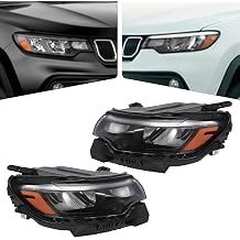 XIJIE Headlights Headlamps Assembly Compatible With 2022 2023 2024 Jeep Compass Halogen w/LED DRL Driver's Left Side and Passenger's Right Side Chrome Housing Clear Lens LH+RH
