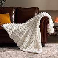 BEDELITE Faux Fur Throw Blanket 50x60 Cream - Reversible Super Soft Plush Striped Cozy Blanket for Couch, Sofa, Bed & Gifts