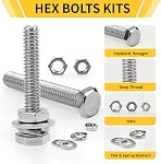 Homwin 255Pcs Kit de boulons et écrous en acier inoxydable, 1/4-20, 5/16-18, 3/8-16 Ensemble de boulon et d'écrous, Kit d'assortiment à vis assorties Argent