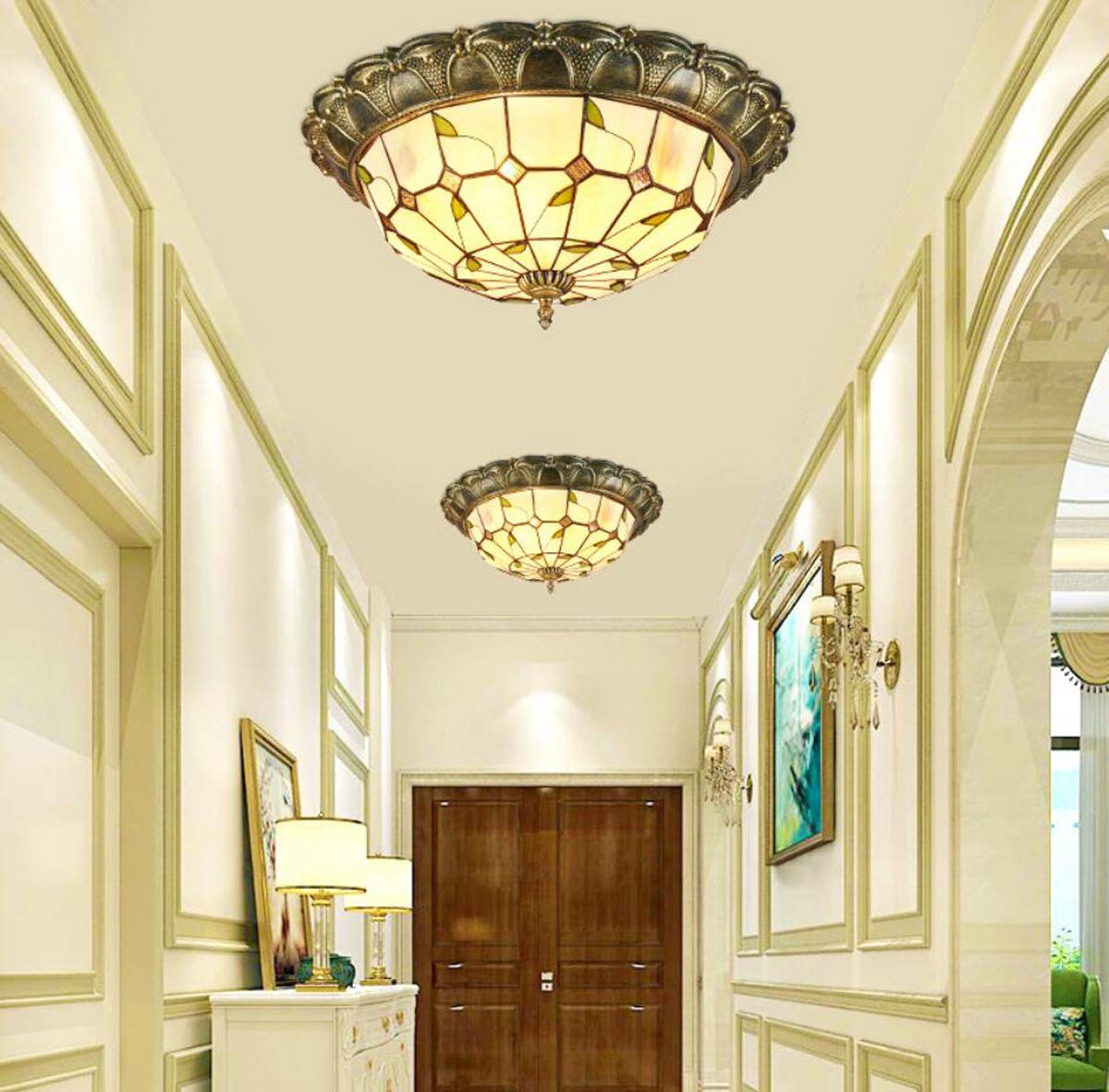 GDLight Vintage Tiffany-Art-LED-Deckenleuchten Pastoral Flush Mount Deckenlampe Minimalism Stained Glass Ceiling-Beleuchtungskörper für Schlafzimmer Wohnzimmer Cafe,Warmlight,52cm