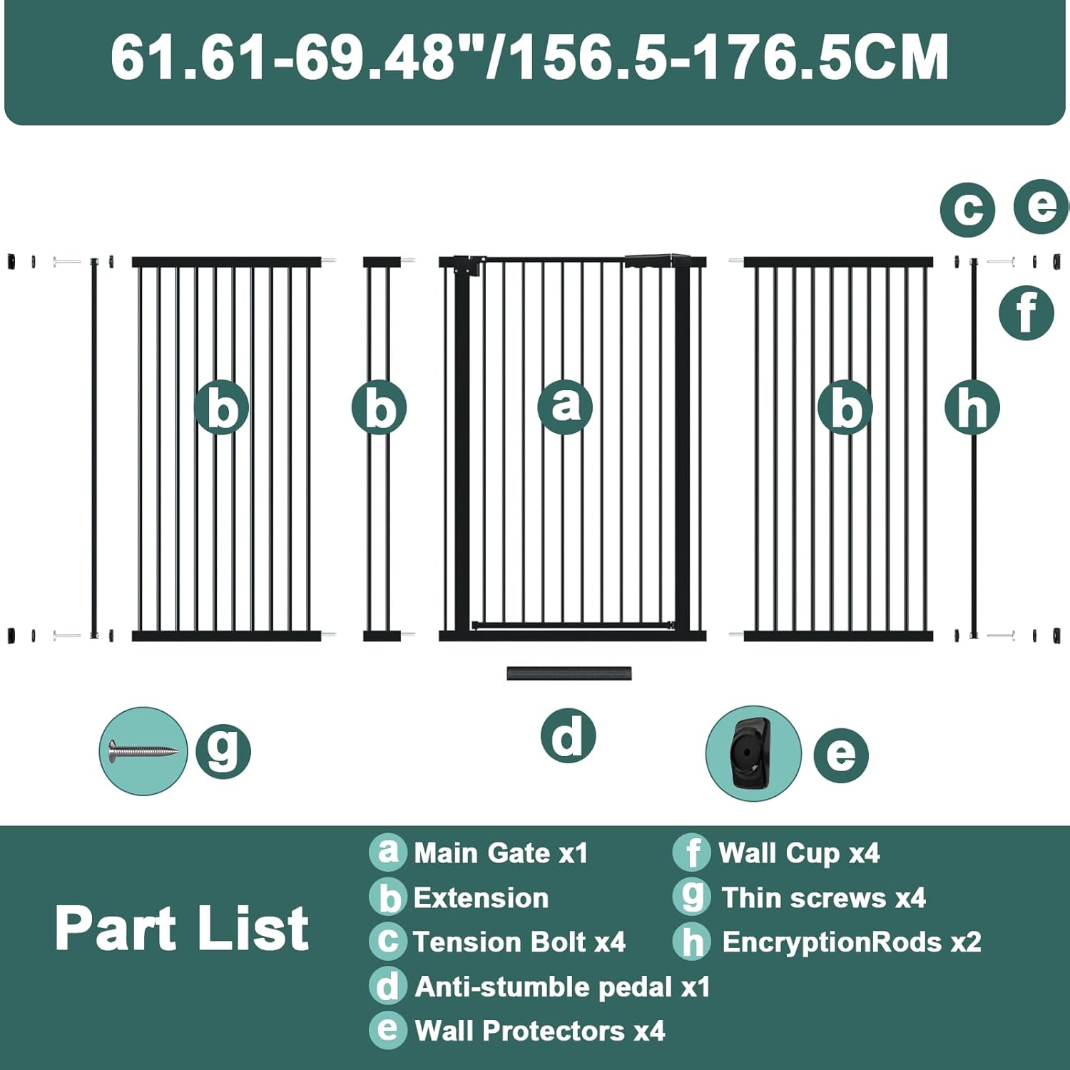 AiWMGL 40.55" Tall, 69.48-77.36 Inch Wide, 1.37" Ultra Narrow Spacing Dog Pet Baby Gate Indoor for Doorway Hallway, Pressure Mounted 70 71 72 73 74 75 76 77 Inches Wide Black