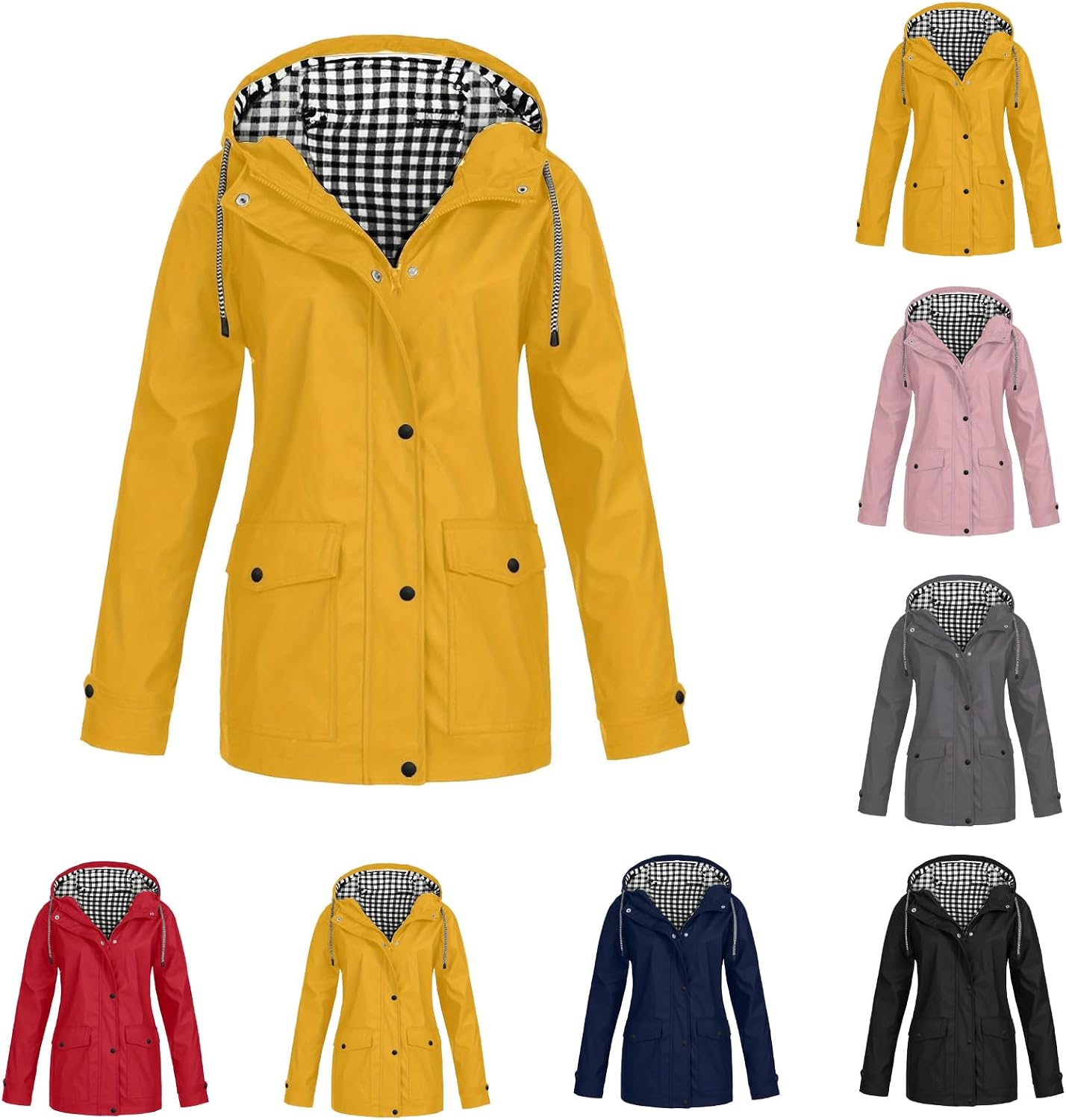 Generisch Lightweight Women's Hooded Rain Jacket Waterproof Breathable Windbreaker Transition Coat with Pockets Outdoor Functional Jacket for Hiking Trekking Travel Everyday