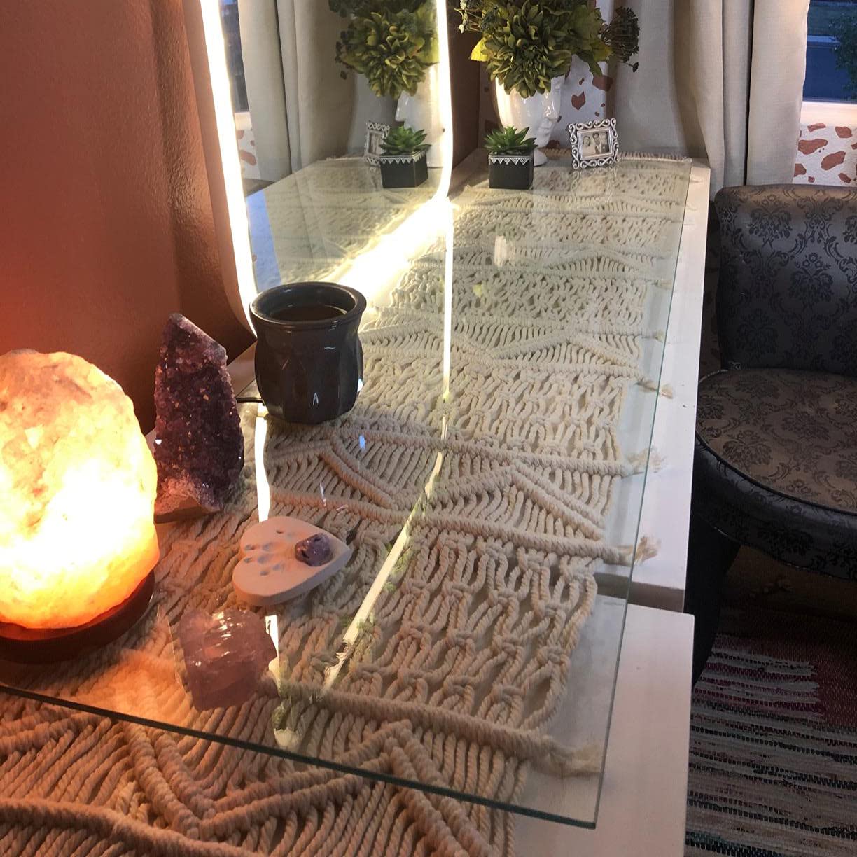 Boho Makramee Tischläufer 180x35cm Handgemade Gehäkelt Tischläufer Natur Landhausstil Tischband Läufer Tischdekoration für Hochzeit Festival-Ereignis