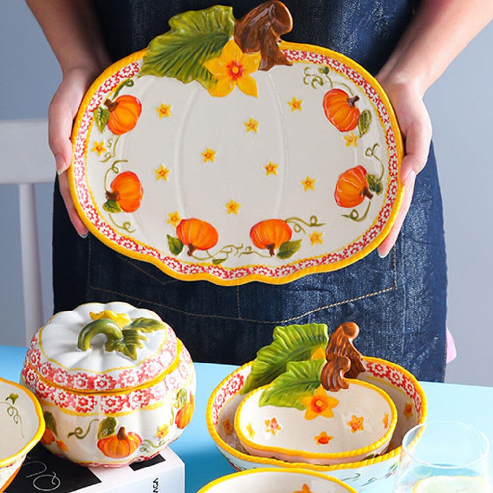 Rtteri 4 Piatti In Ceramica A Forma Di Zucca 20,3 Cm - Stoviglie Autunnali Per Ringraziamento, Insalate, Dessert, Lavabili In Lavastoviglie - 3