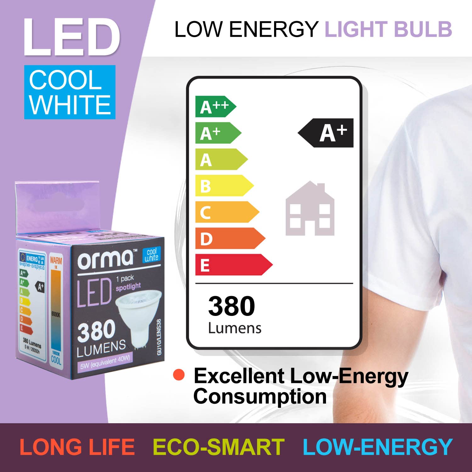 VFM - Cool White Spotlight Bulb 5W Led Gu10 380 Lumen Light - Orma - Image 3
