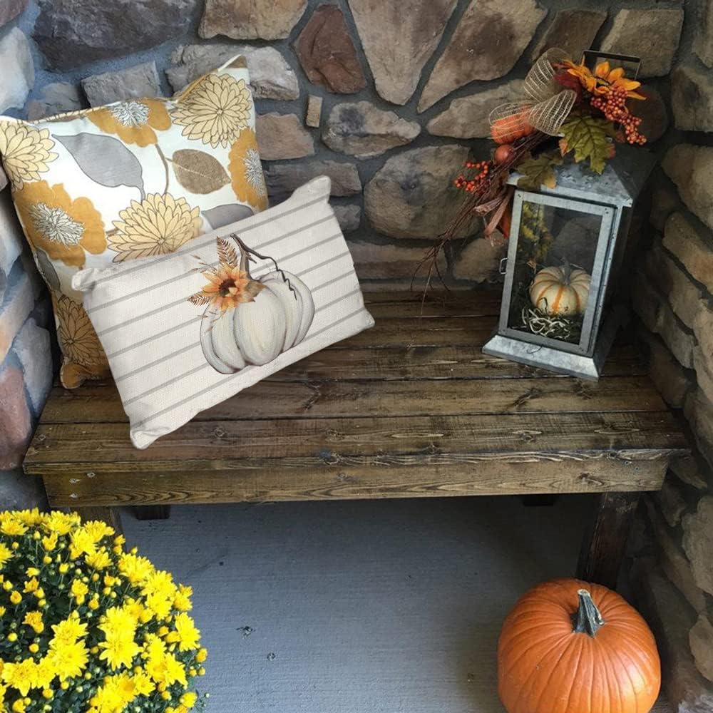 AACORS Halloween Pillow Cover 12x20 Inch - Cat Pumpkin Bat Design For Sofa Decor