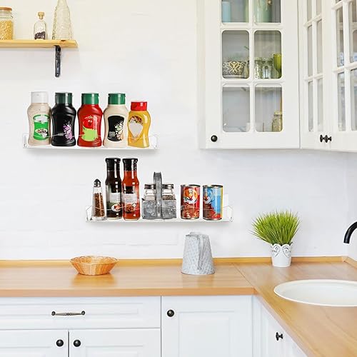 Miniatura 7 de Peohud Paquete de 4 estantes acrílicos para especias de montaje en pared, estantes flotantes de acrílico transparente de 15 pulgadas, organizador de