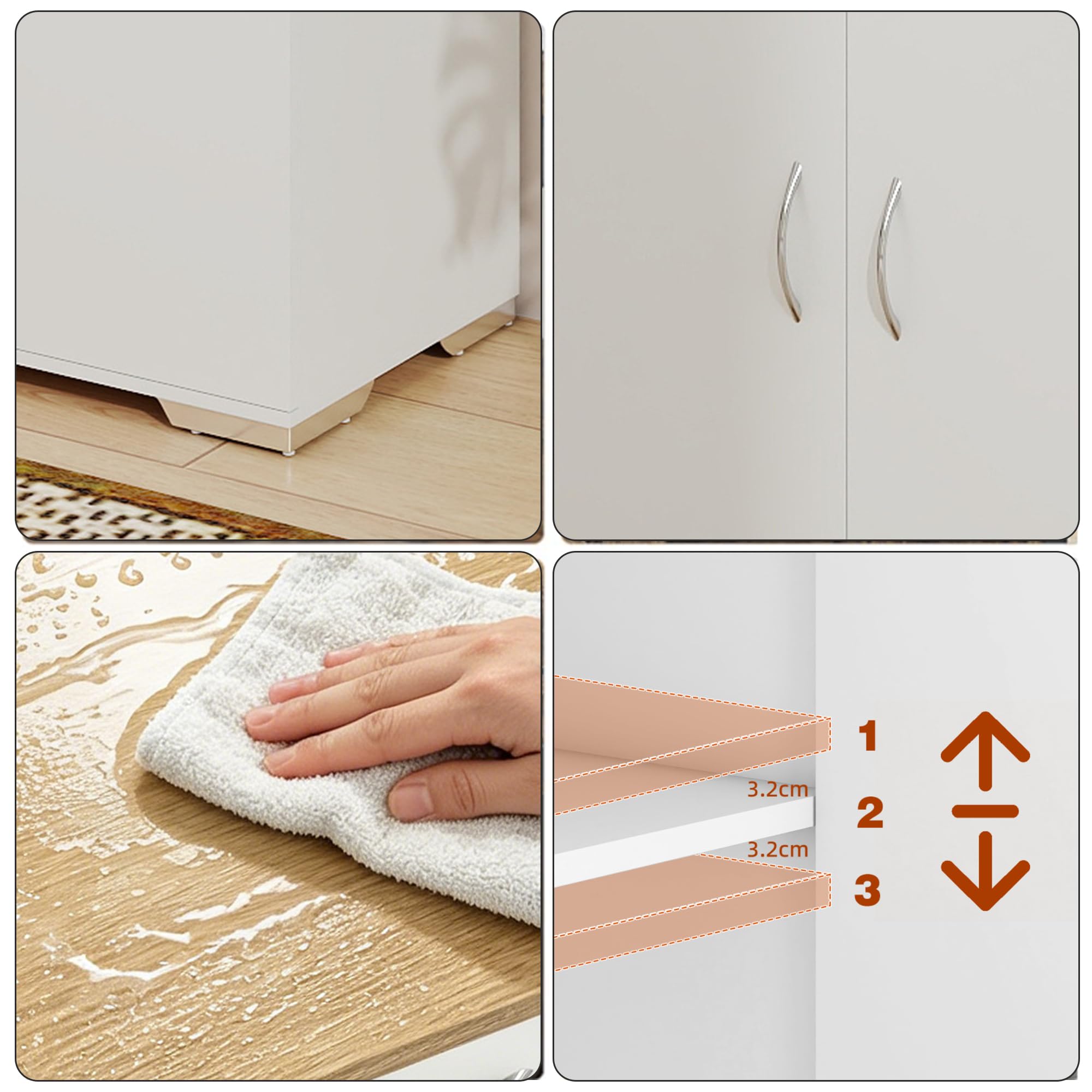 Credenza Cucina Moderna 110×30×70 cm, Mobile Cucina Salvaspazio con 1 Cassetto e 4 Ante, Madia Cucina Antiribaltamento, Legno MDF, Bianca