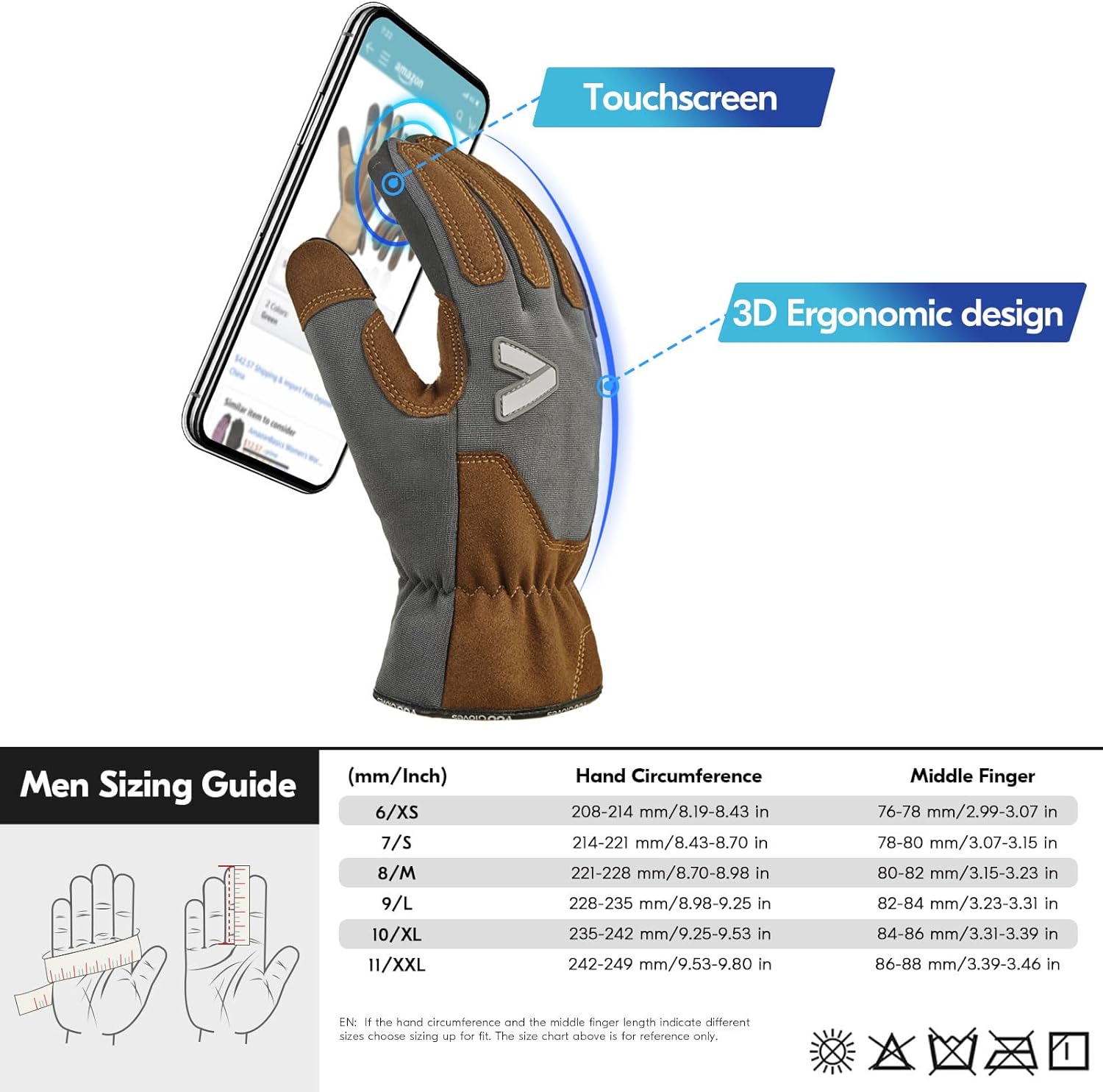 Vgo... Work Gloves for Men,Leather Safety Work Gloves,Scratch protection,Thornproof,Touchscreen(CA7777/CA7780/GA7776/PA7775)