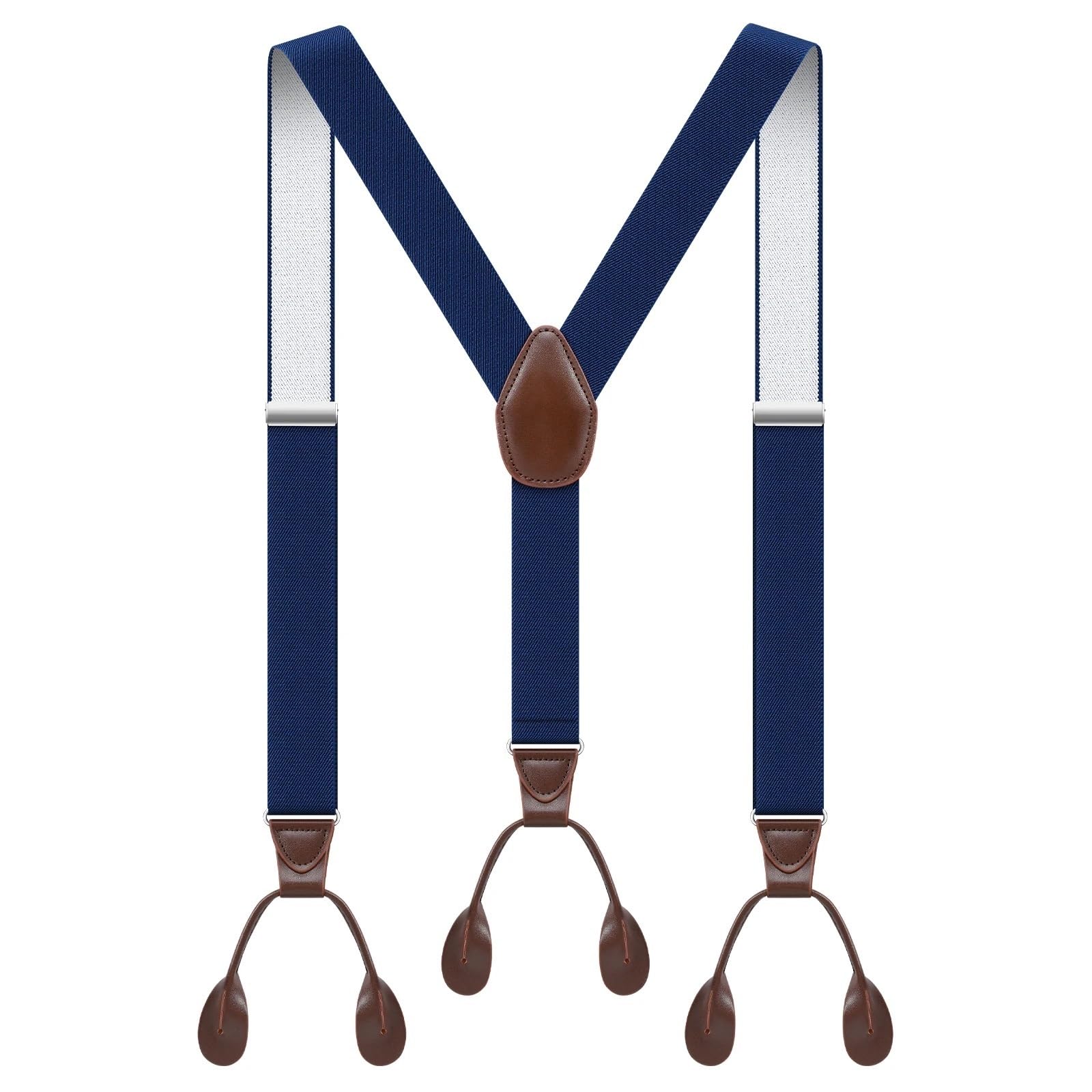 Wwpmnqd Men's One Color Braces Suspenders Adjustable Lastic Y Shape Tuxedo Suspender With Leather Buttons End Long Lasting Stretch(Navy Blue)