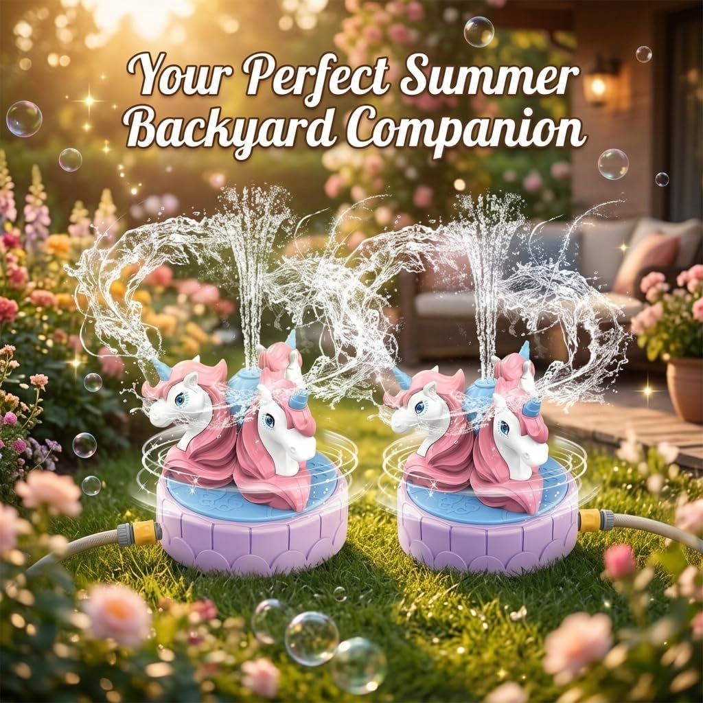 Pink Unicorn Water Sprinkler for Kids Toddlers, Outdoor Water Toys with 360° Rotating Base, Extreme 10ft High Spray, Ideal Summer Outdoor Water Toys for Kids Toddlers Girls Boys Ages 1-8