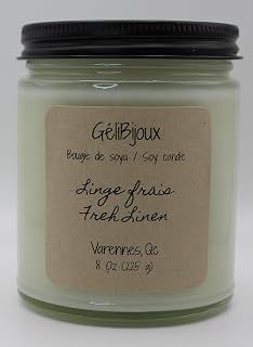 Bougie de soya/soy candle 8oz (225g), Linge frais/fresh linen (pot ambré/amber jar)