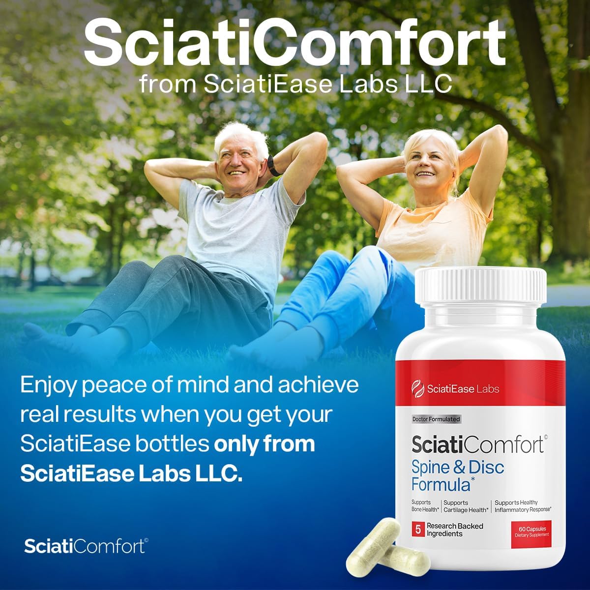 SciatiEase SciatiComfort Spine and Disc Support Supplement Sciatic Nerve Health Support Supplement - VIT D3 K2, Aquamin, Calcium, Magnesium, Type II Collagen, Pea (Palm Collagen) - 30 Day Supply