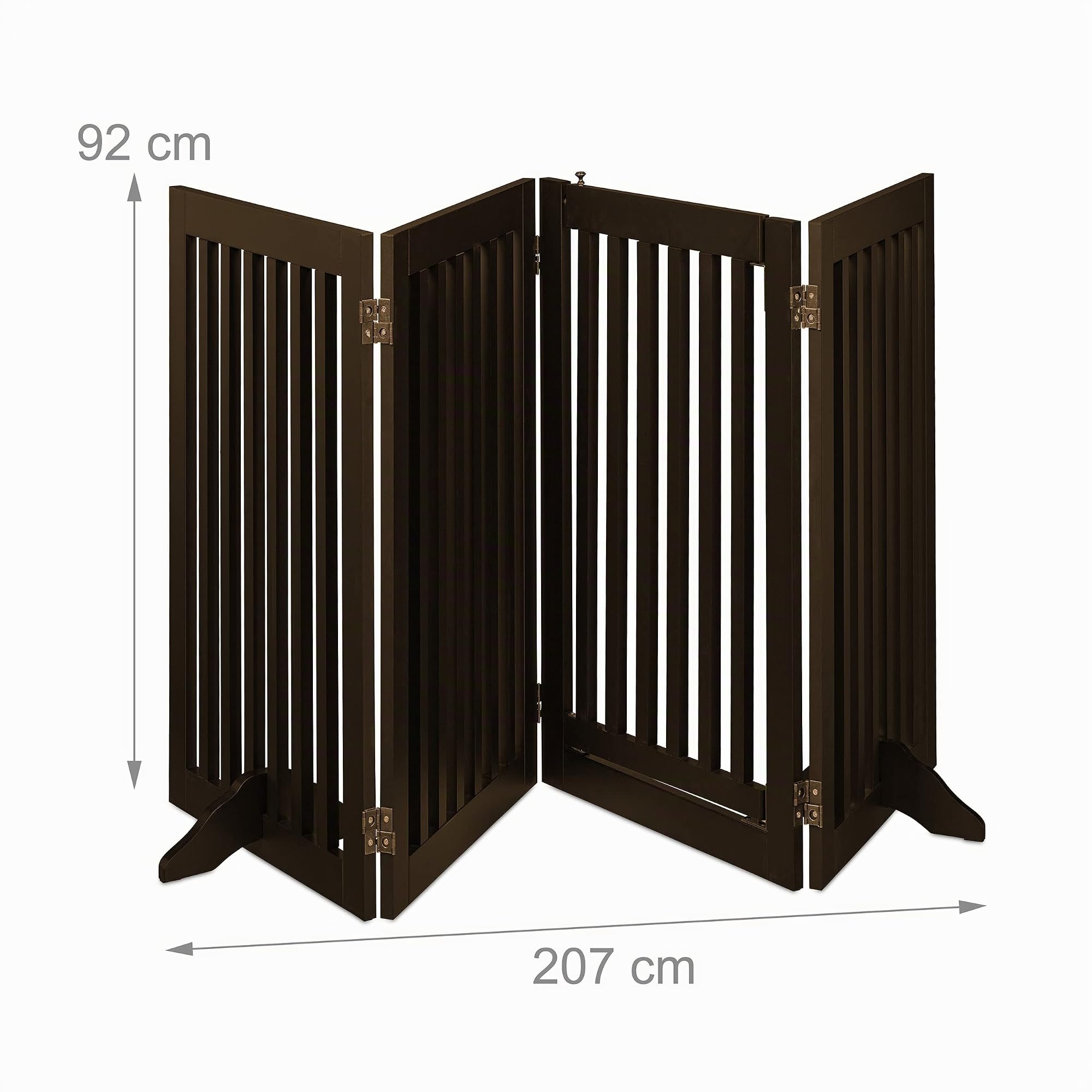 Relaxdays Barrière de sécurité Non Fixe, Porte, Pliable, Pieds, H x L : 92 x 207 cm, pour Chiens, Marron