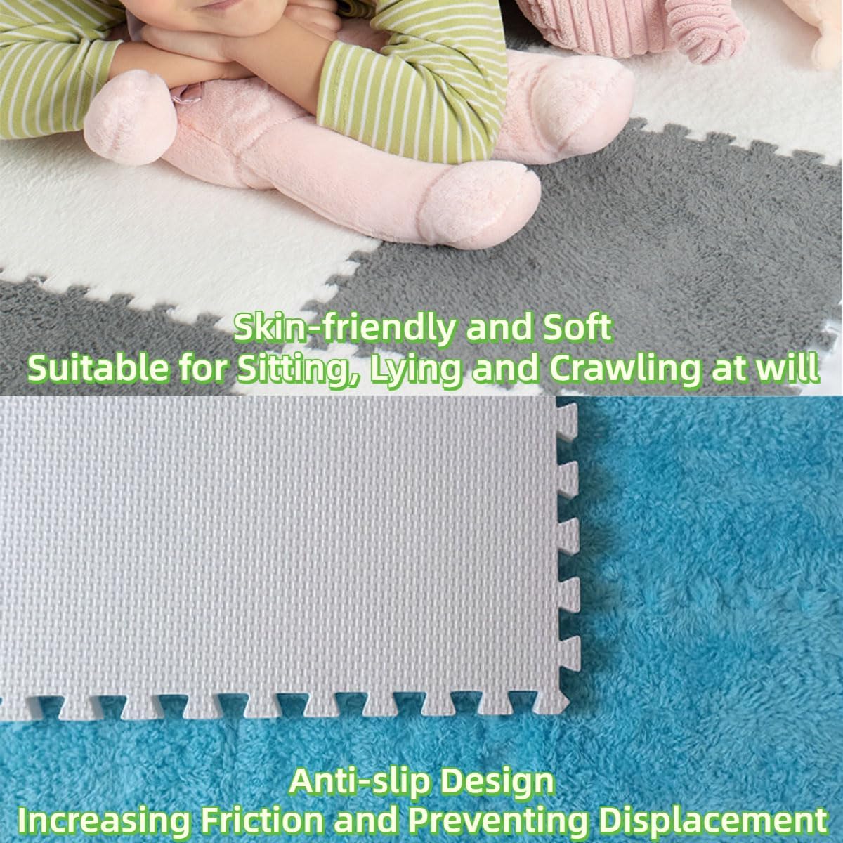 Foam Floor Tiles 10Pcs Bedside Plush Foam Puzzle Area Rug Soundproof Carpet Tiles Mats for Nursery Gym Yoga Office Home Decor Crawling Mats (12×12×0.23inch Gray)