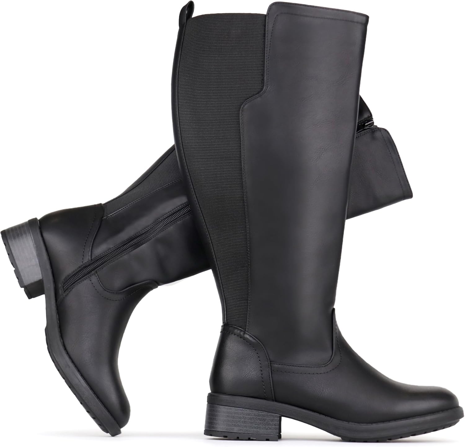 Women's Extra Wide Calf Knee High Boots with Side Zipper and Stretch Panel