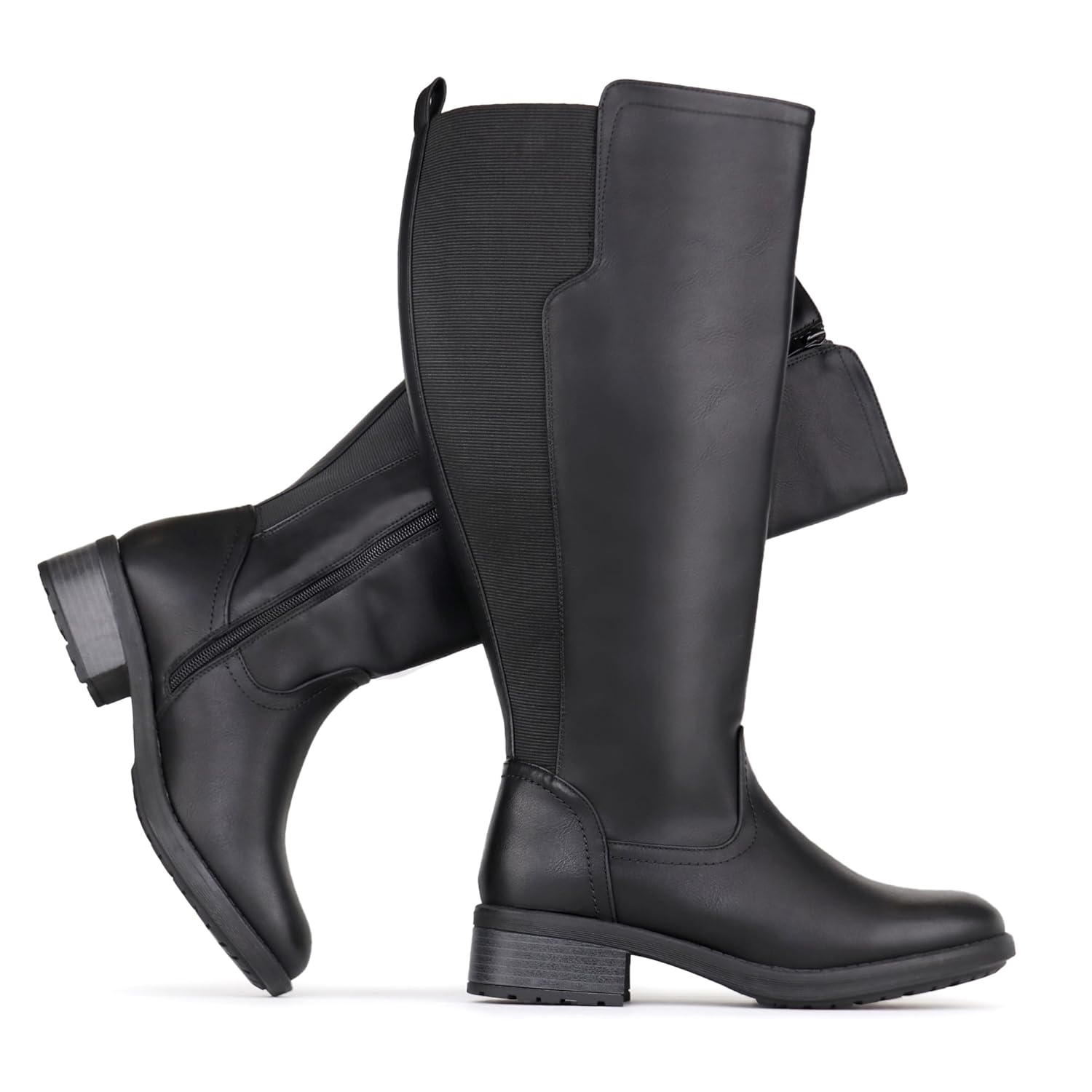 Womens Extra Wide Calf Knee High Boots with Side Zipper and Stretch Panel