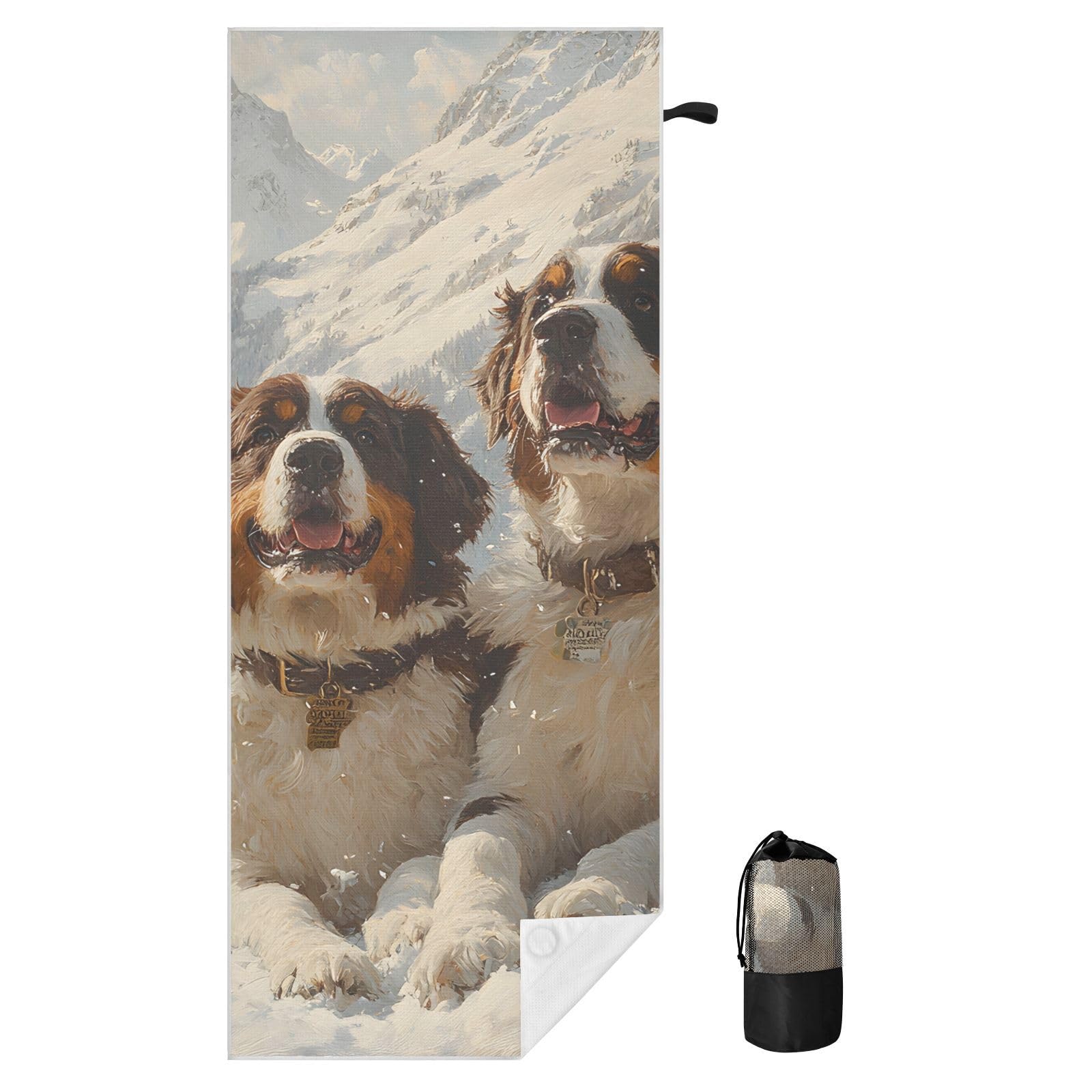 Toallas de playa grandes con bolsas de malla para adultos, toalla de baño de perro Bernard en montaña con cierre magnético, toalla absorbente de secado rápido para piscina, camping y viajes, 190