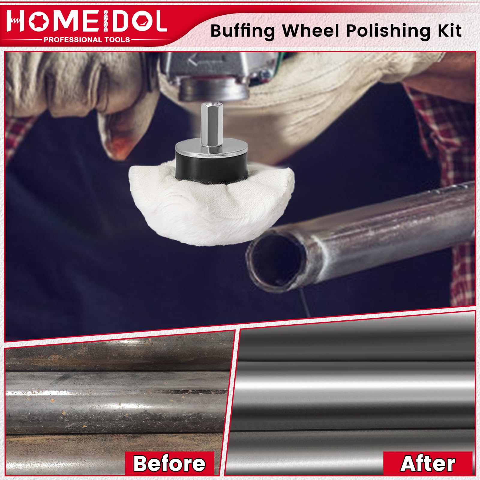 Buffing Wheels Kit - Polishing for Metal, Wood & More -6