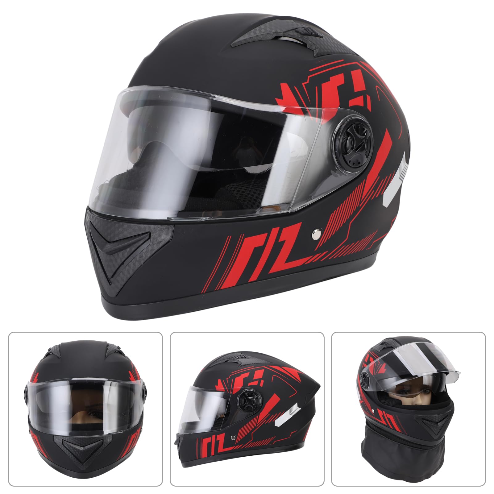Casque de Moto, Casque de Vélo Léger pour Hommes et Femmes, Circonférences de Tête de Casque de Visage Complet de 54 à 61 Cm avec Coucheur de Cou Détachable, Couche de Coton