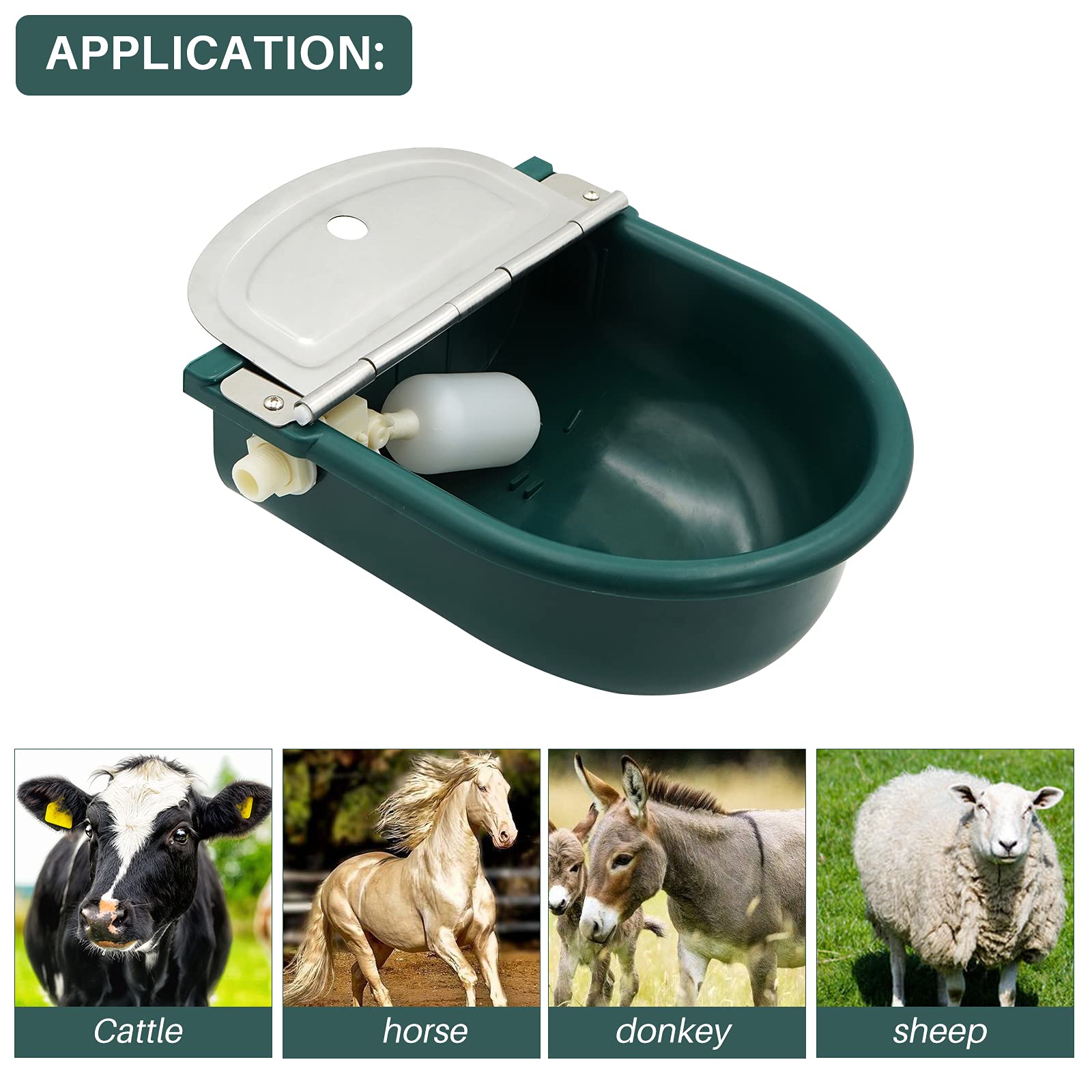 Acquerello automatico grande per cavalli, con valvola galleggiante e tappo di scarico, erogatore automatico di acqua per pecore, cane, cavallo, mucca, maiale in plastica (verde scuro)