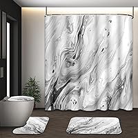 Vista 13 de Juego de cortina de ducha de mármol con tapa de inodoro y alfombras antideslizantes, 4 piezas de cortina de ducha hexagonal de oro negro con 12