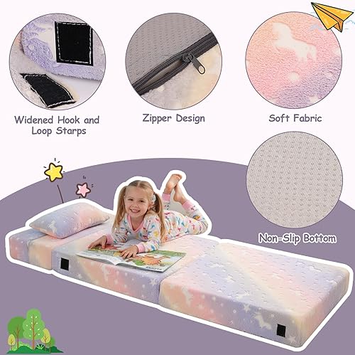 Miniatura 4 de Tiita Colchón plegable de suelo para niños, sofá cama plegable para niños pequeños, futón que brilla en la oscuridad, silla plegable con bolsa de