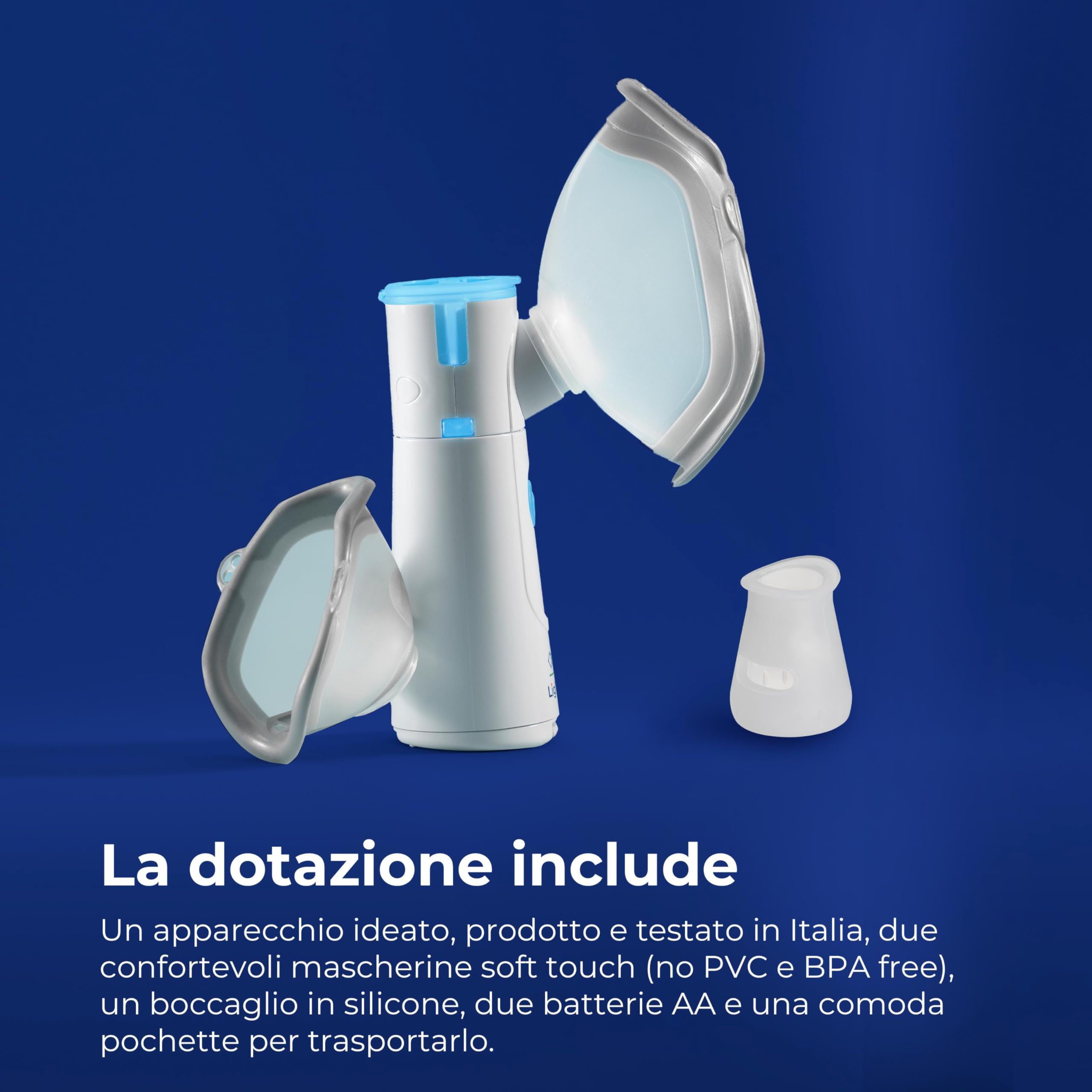 Flaem, Light Neb, Aerosol Portatile Silenzioso, Leggero, Ergonomico e Tascabile per le Basse Vie Respiratorie, Macchina Aerosol Adulti e Bambini Certificata con Mascherine Soft Touch, Made in Italy