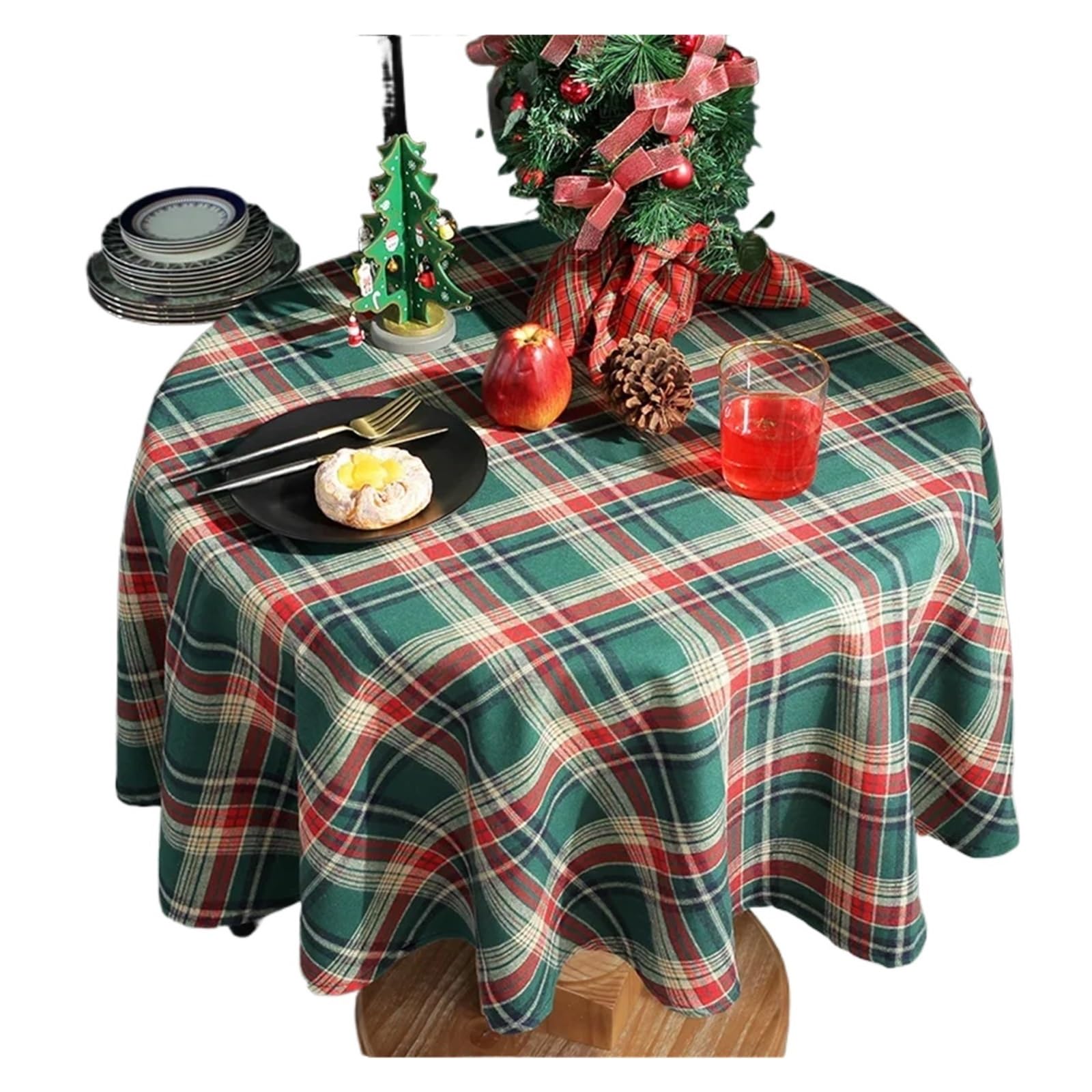 BTGYTTKL Checkered Tablecloth Tartan Red Plaid Snowflake Tablecloth Washable Checkered Rectangle/Round Fabric Table Cloths Holiday Decorations