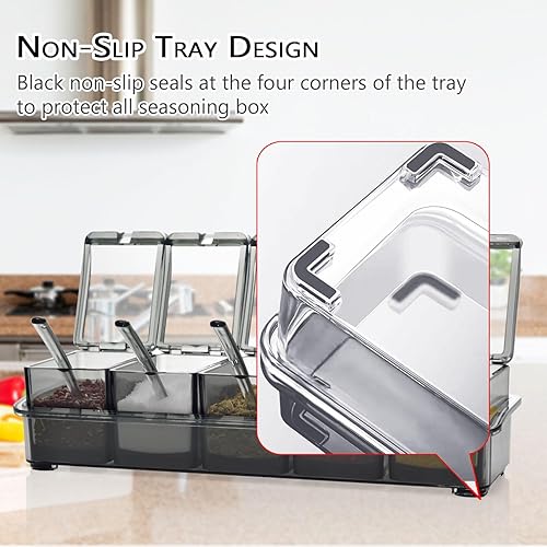 Miniatura 32 de V·RESOURCING Caja de condimentos transparente, 3 piezas de condimentos para condimentos, macetas de especias, sal, azúcar, líquido, tarros